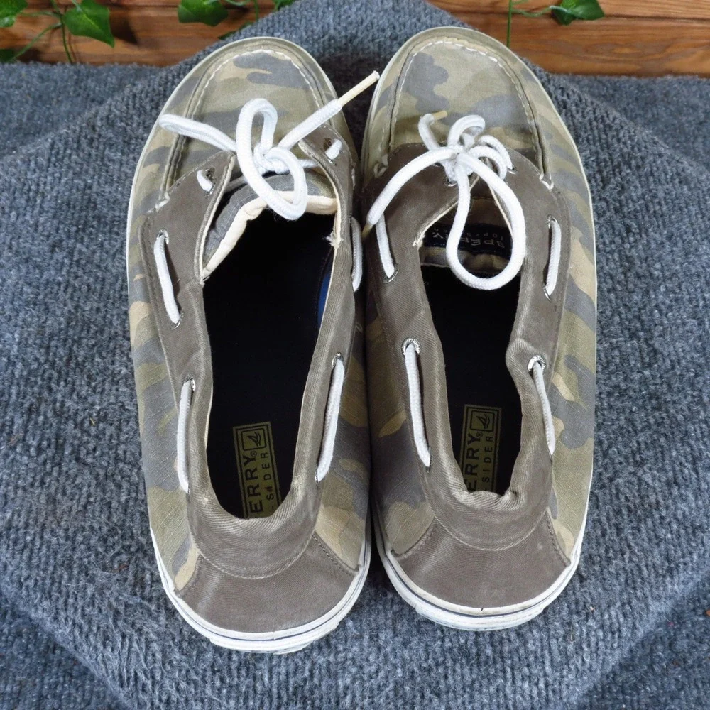 Sperry Halyard 2-Eye Men Boat Shoe Size 12 Nautical Camo Canvas Sneakers Green